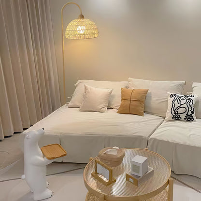 Rattan Arch Floor Lamp - Stylish Beige Indoor Lighting