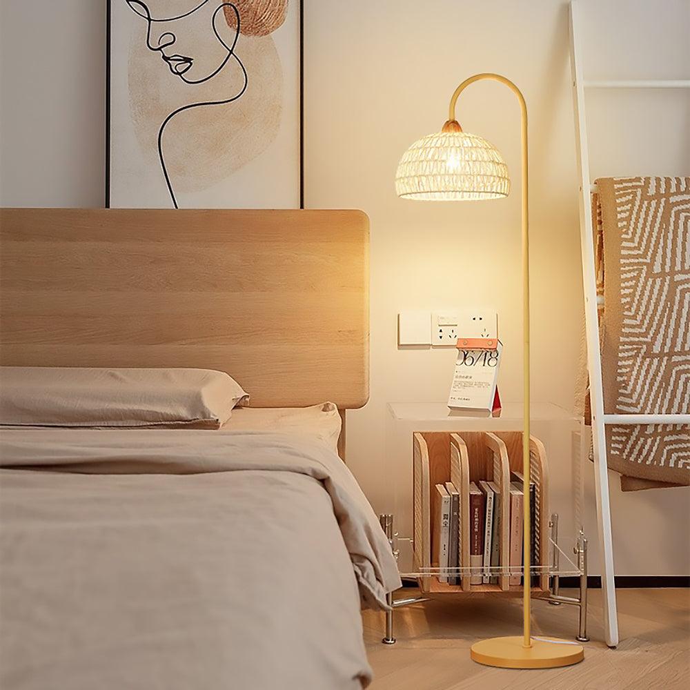 Rattan Arch Floor Lamp - Stylish Beige Indoor Lighting