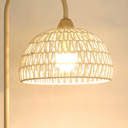 Rattan Arch Floor Lamp - Stylish Beige Indoor Lighting