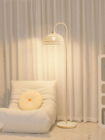 Rattan Arch Floor Lamp - Stylish Beige Indoor Lighting