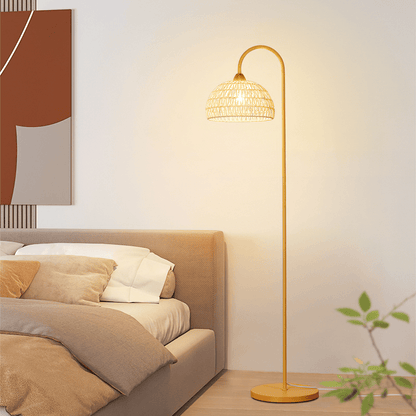 Rattan Arch Floor Lamp - Stylish Beige Indoor Lighting