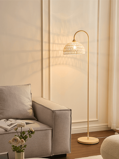 Rattan Arch Floor Lamp - Stylish Beige Indoor Lighting