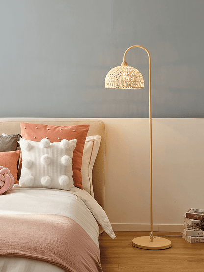 Rattan Arch Floor Lamp - Stylish Beige Indoor Lighting