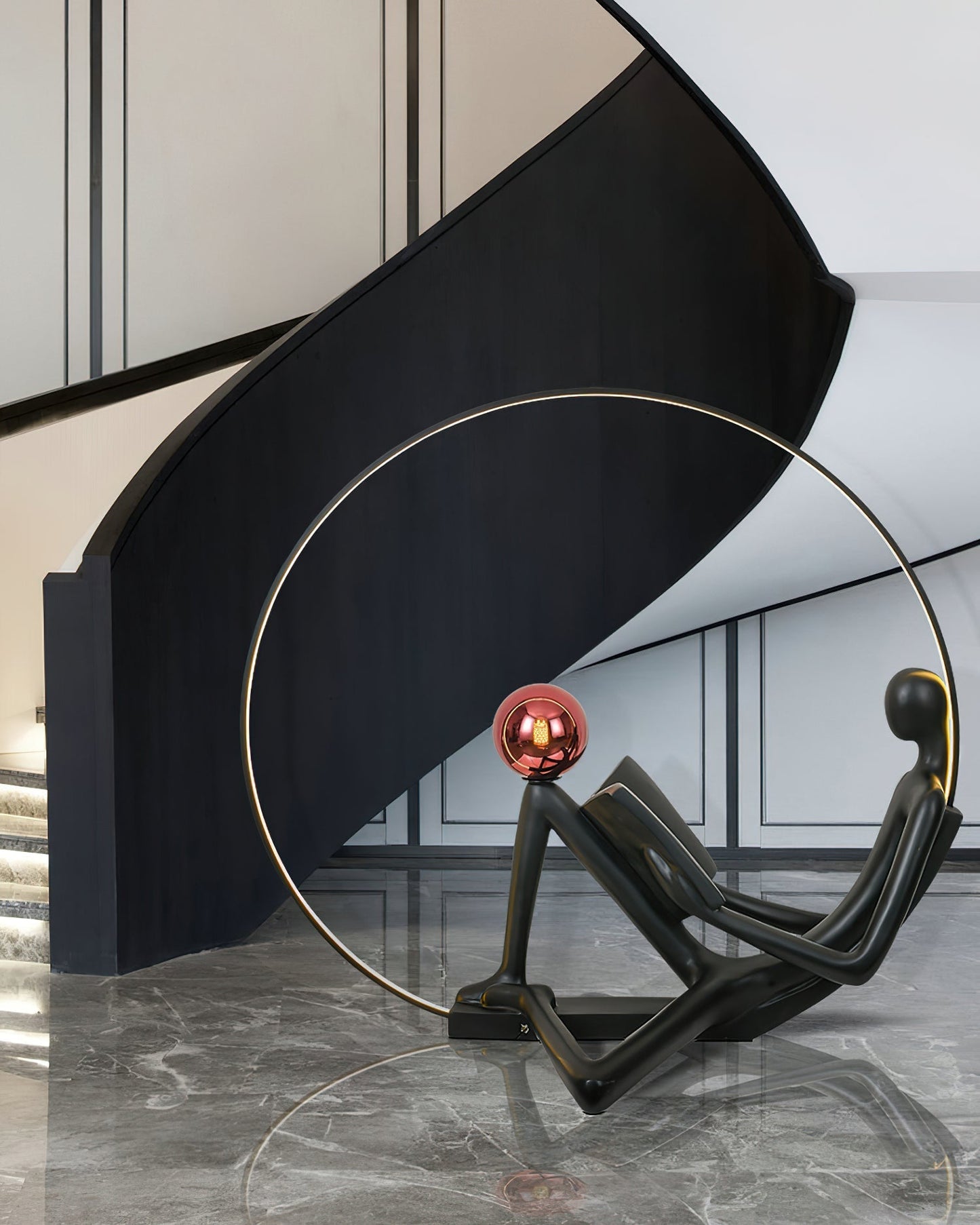 Reader Sculpture Floor Lamp with LED Light - Black Design