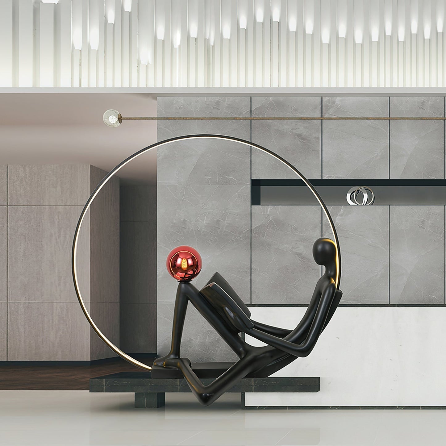 Reader Sculpture Floor Lamp with LED Light - Black Design