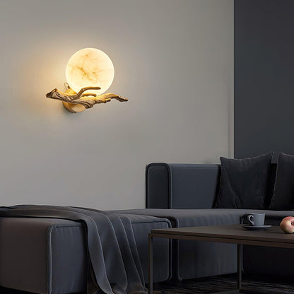 Retro Twigs Wall Lamp - Brass & Marble LED Sconce Set of 2