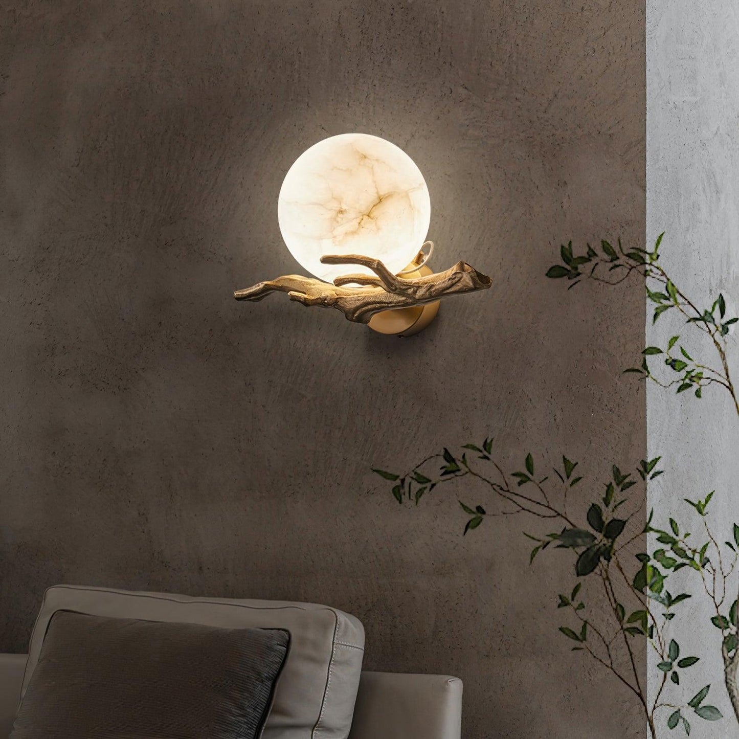 Retro Twigs Wall Lamp - Brass & Marble LED Sconce Set of 2