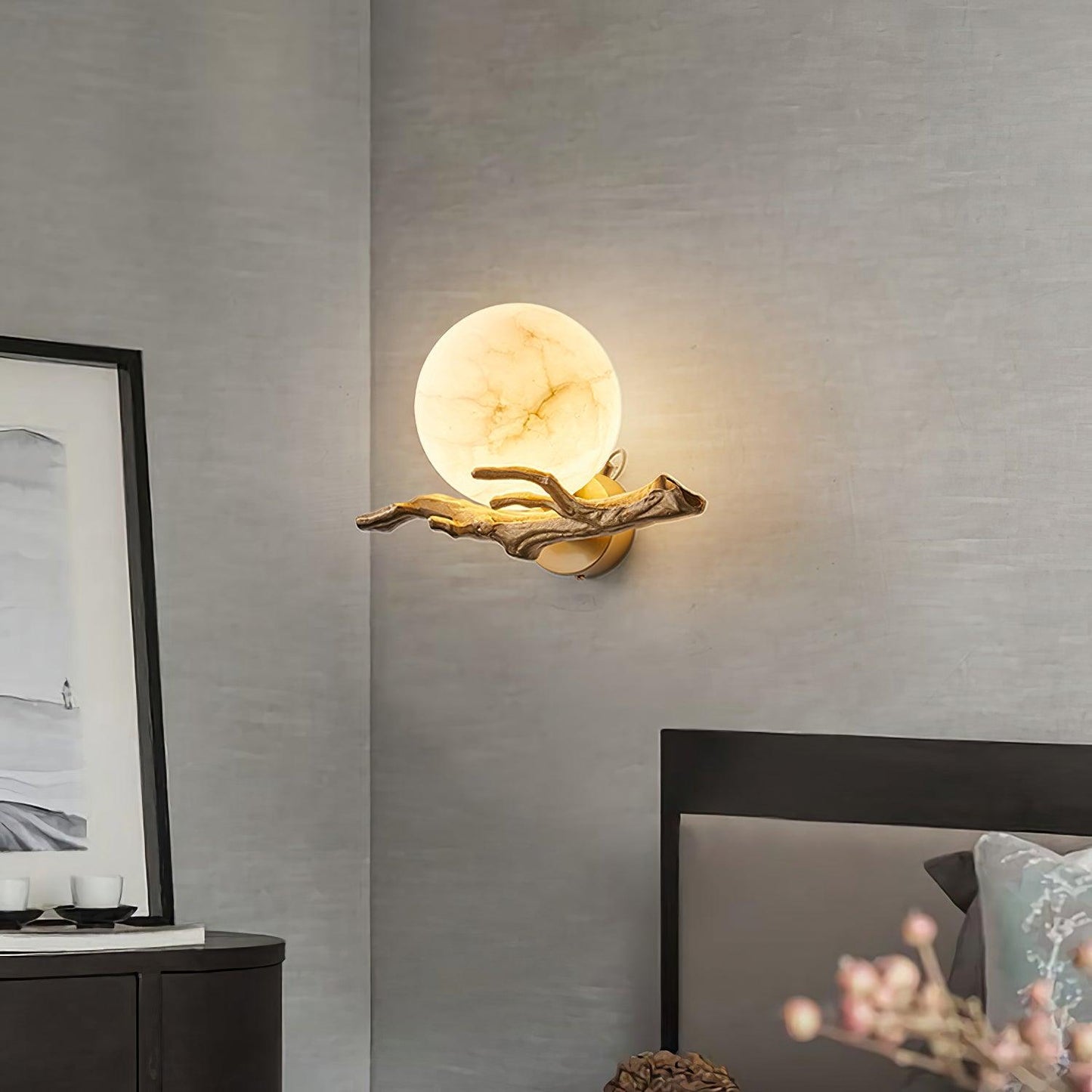 Retro Twigs Wall Lamp - Brass & Marble LED Sconce Set of 2