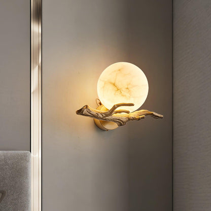 Retro Twigs Wall Lamp - Brass & Marble LED Sconce Set of 2