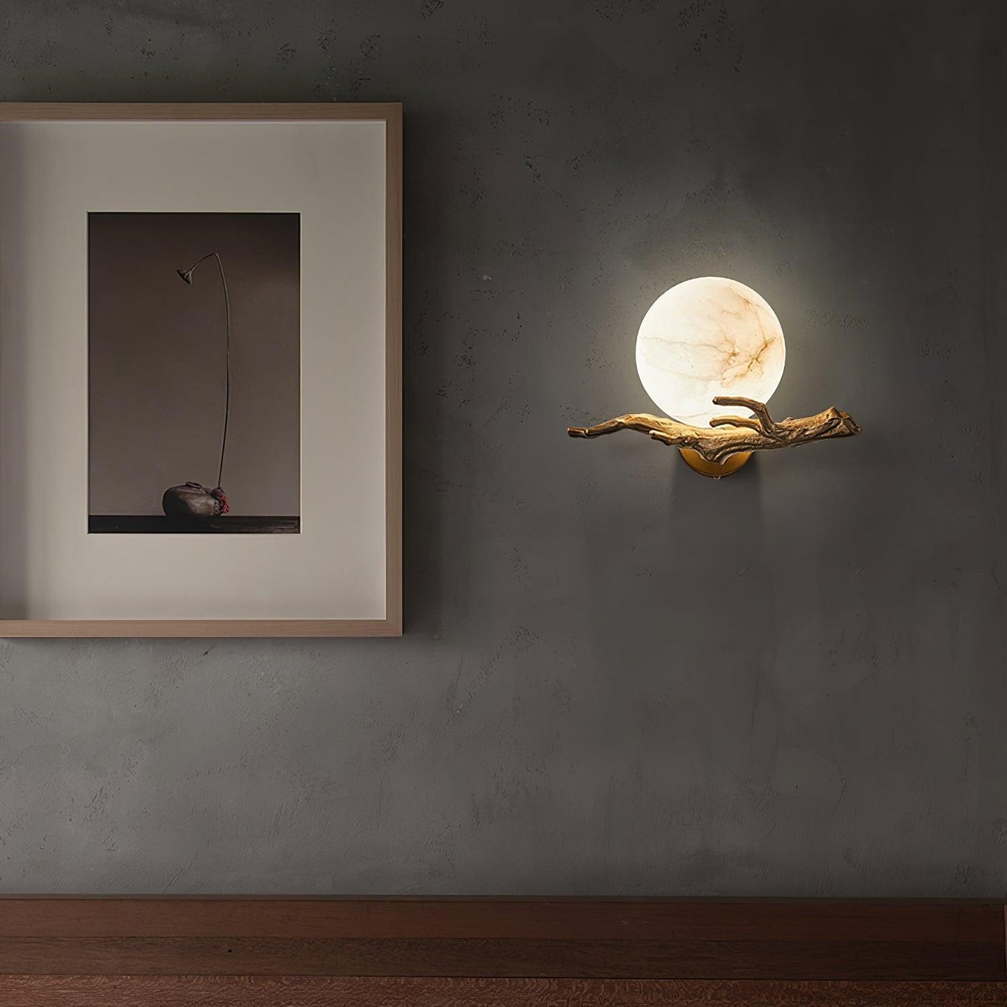 Retro Twigs Wall Lamp - Brass & Marble LED Sconce Set of 2