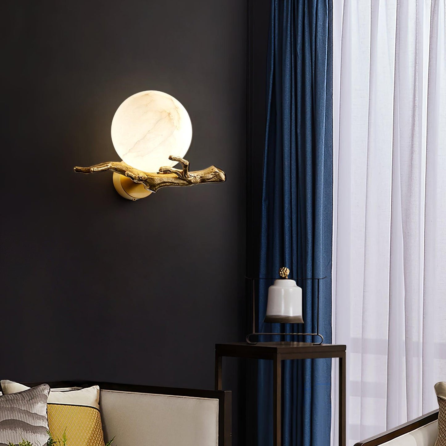 Retro Twigs Wall Lamp - Brass & Marble LED Sconce Set of 2