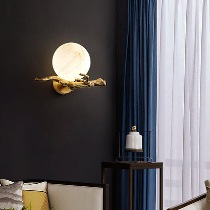 Retro Twigs Wall Lamp - Brass & Marble LED Sconce Set of 2