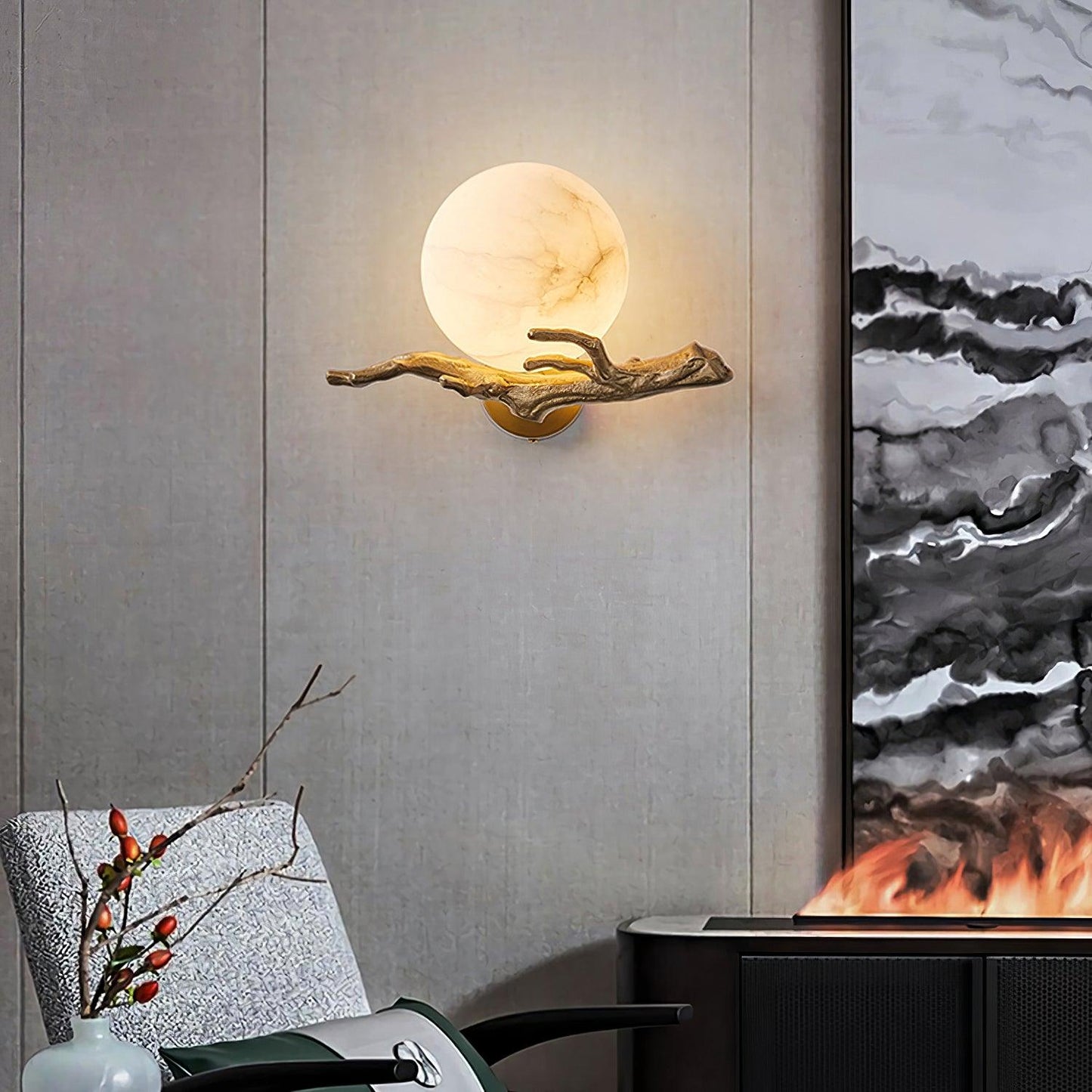 Retro Twigs Wall Lamp - Brass & Marble LED Sconce Set of 2