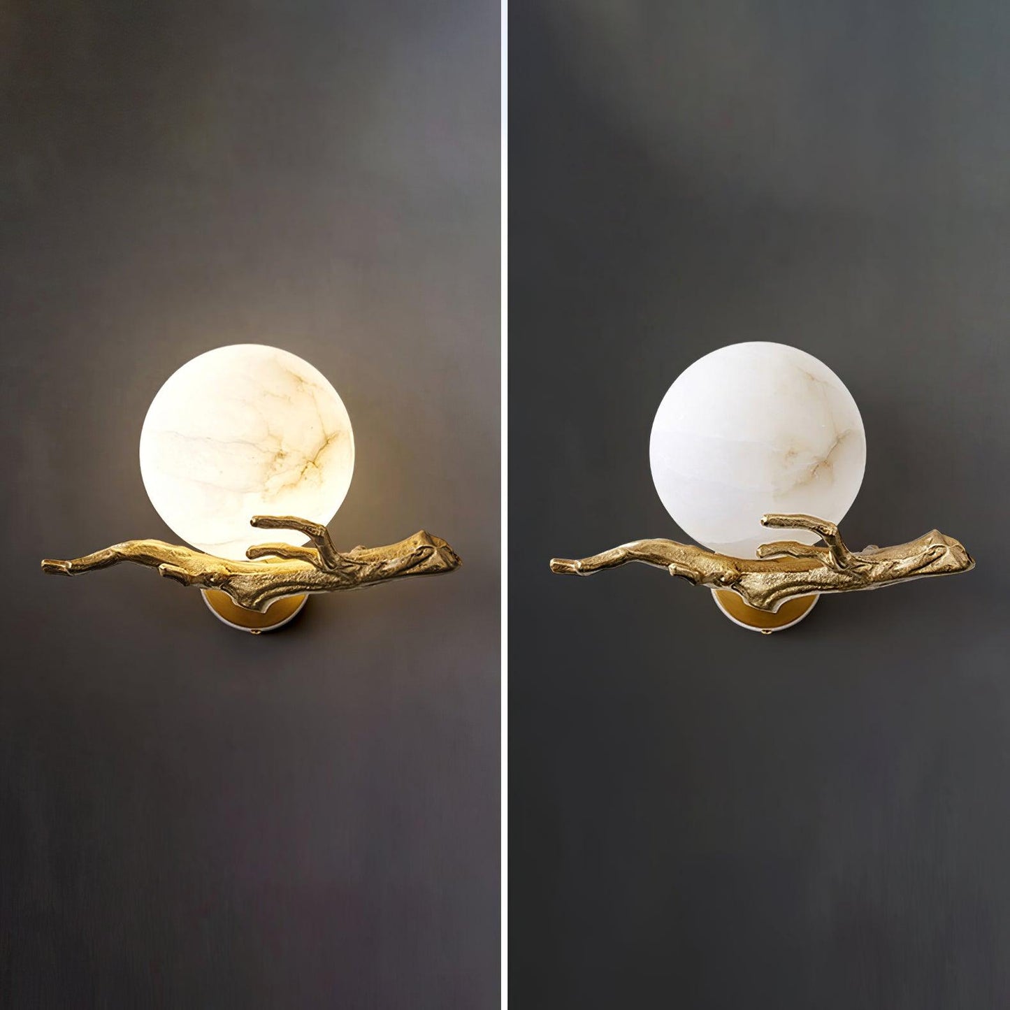 Retro Twigs Wall Lamp - Brass & Marble LED Sconce Set of 2