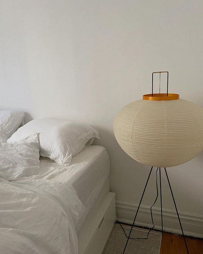 Rice Paper Floor Lamp - Indoor LED Lantern Design, Black