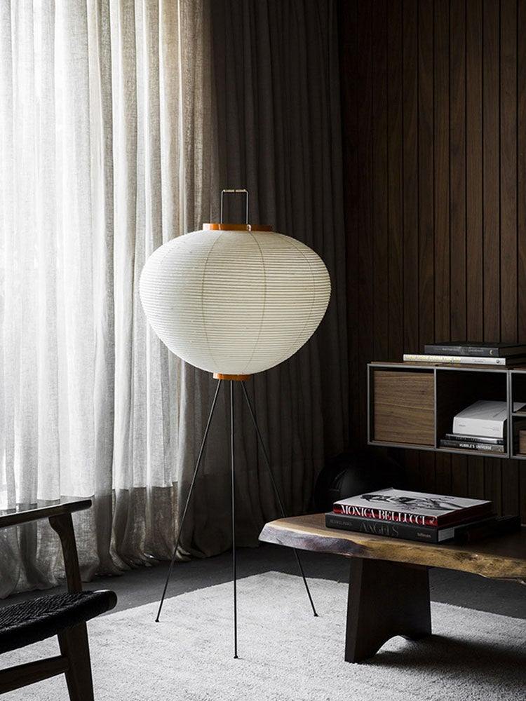 Rice Paper Floor Lamp - Indoor LED Lantern Design, Black