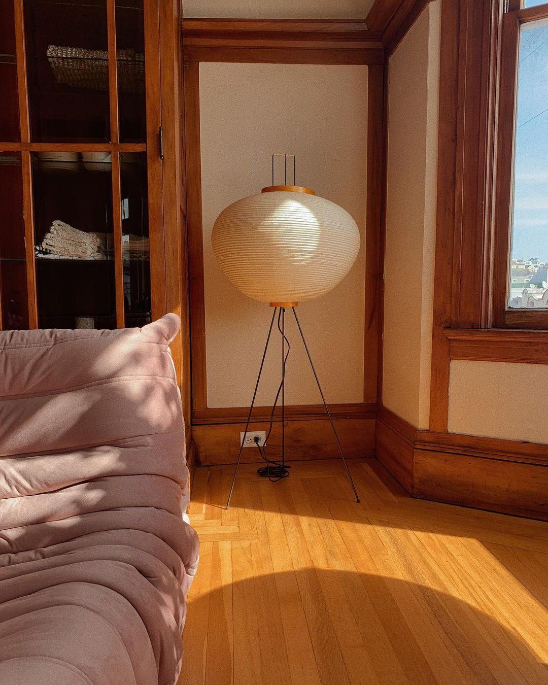 Rice Paper Floor Lamp - Indoor LED Lantern Design, Black