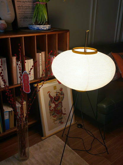 Rice Paper Floor Lamp - Indoor LED Lantern Design, Black