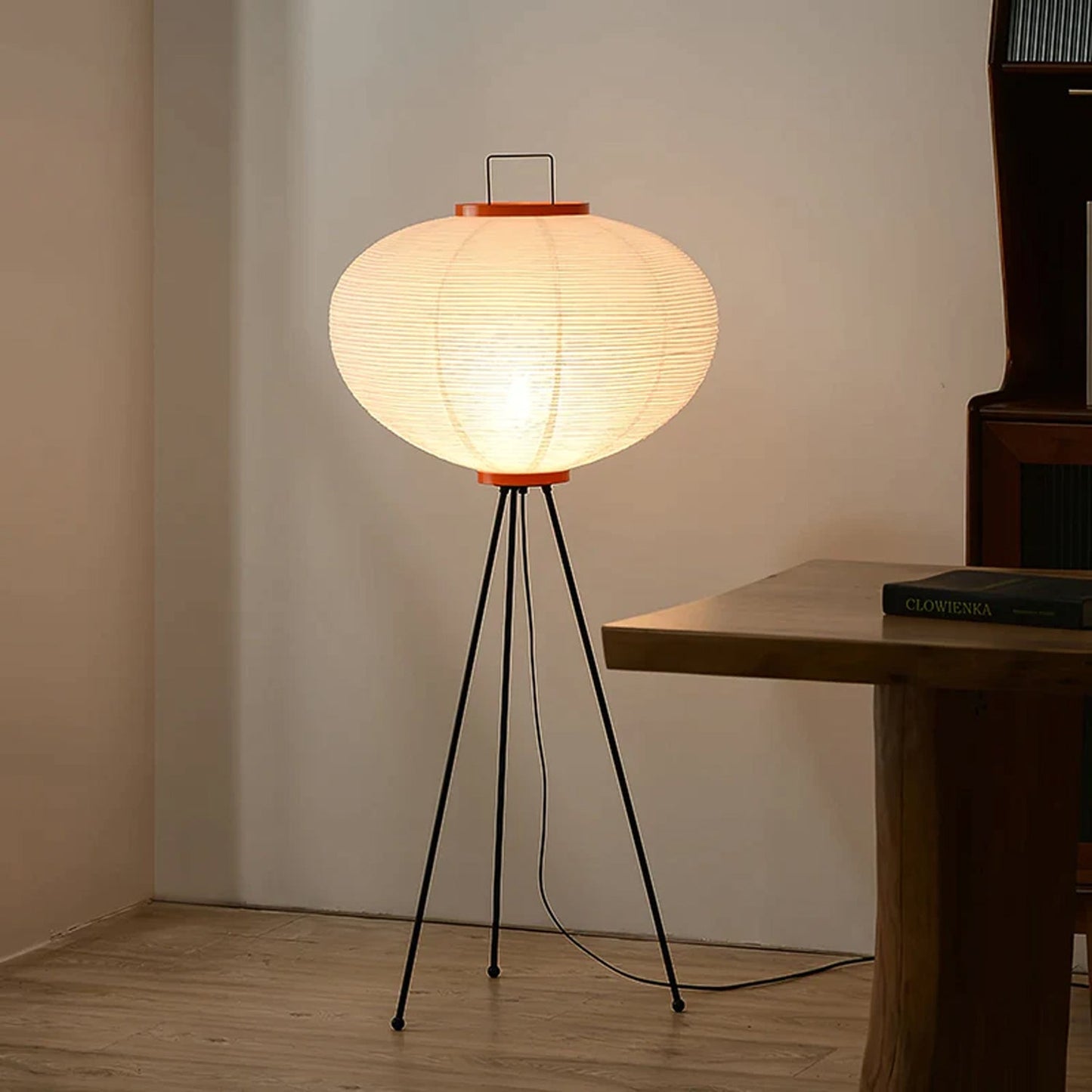 Rice Paper Floor Lamp - Indoor LED Lantern Design, Black