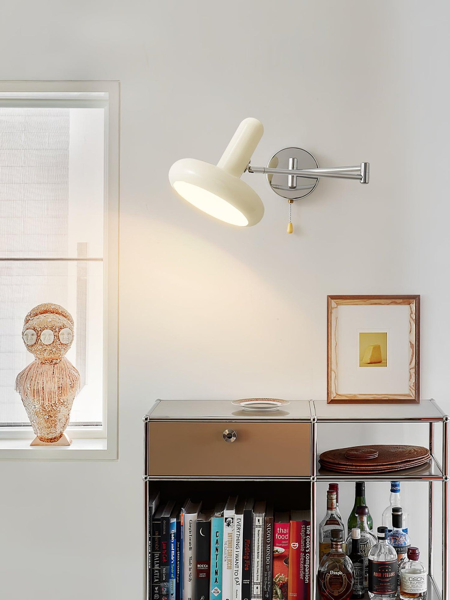 Rocker Wall Light Set of 2 with Adjustable Cream Shade