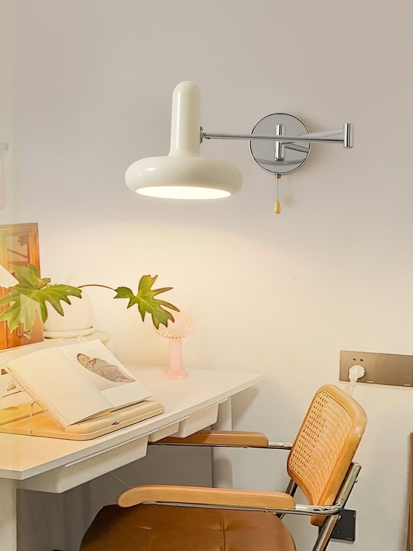 Rocker Wall Light Set of 2 with Adjustable Cream Shade