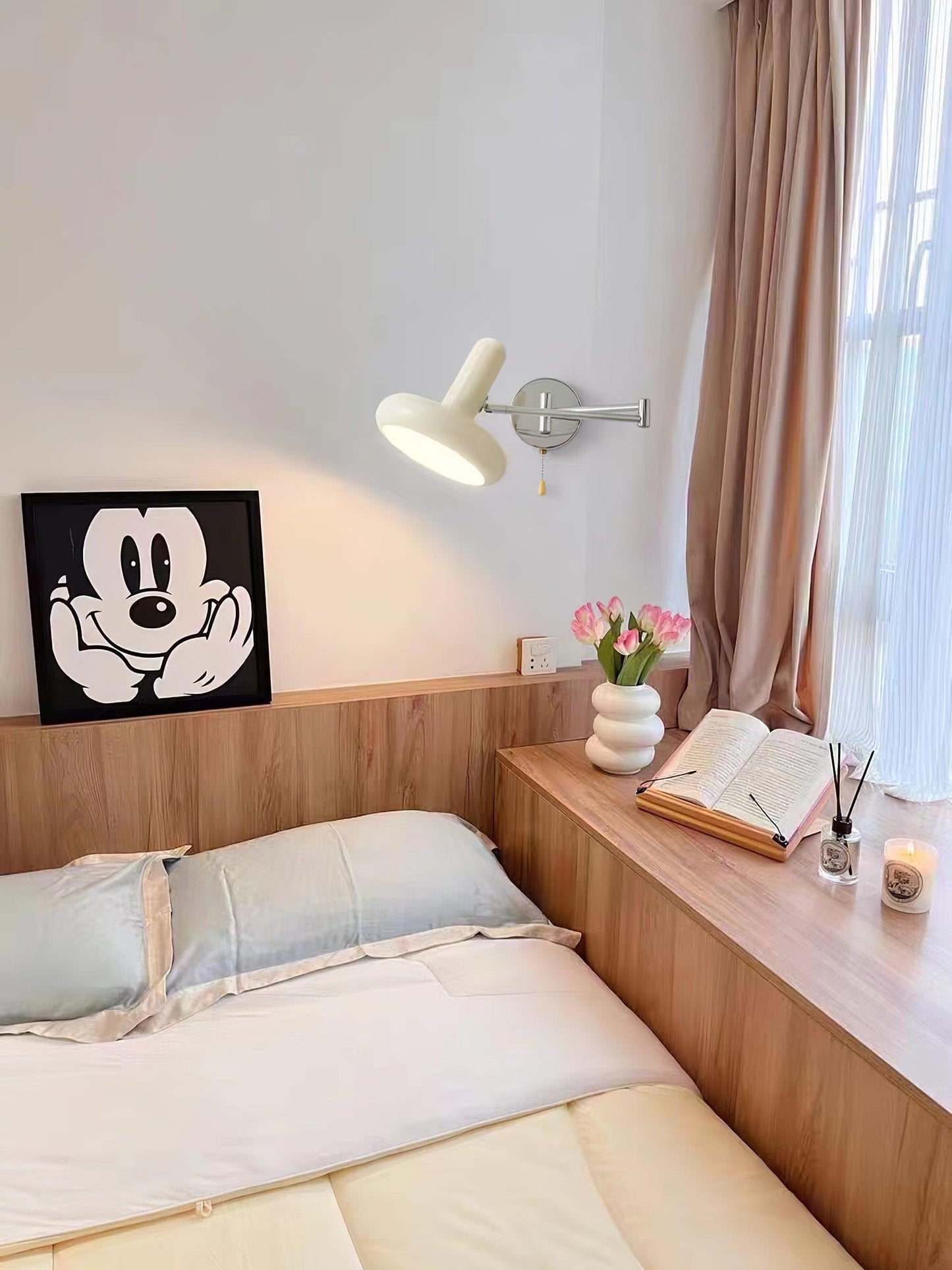 Rocker Wall Light Set of 2 with Adjustable Cream Shade