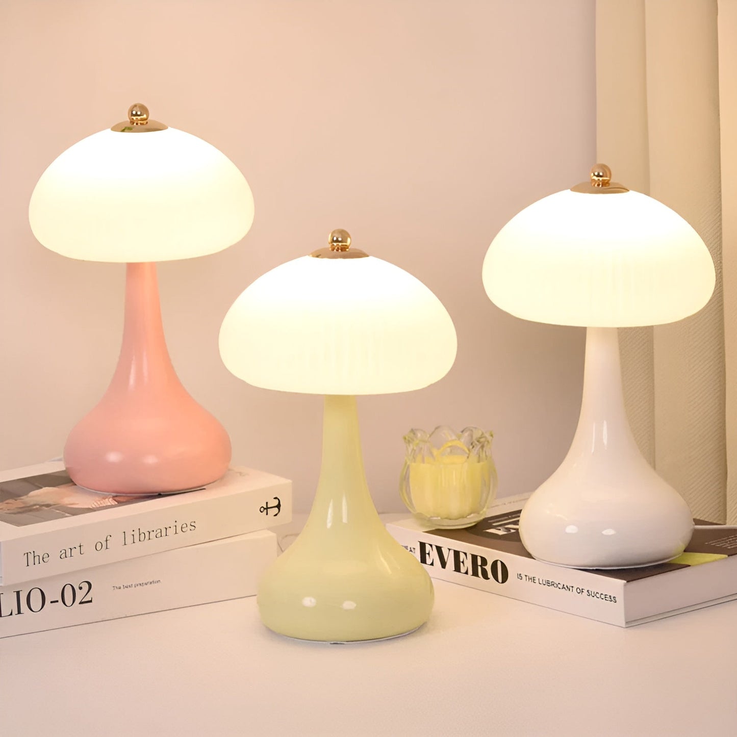 Eleganza Luxe Table Lamp – Timeless Mushroom Design with LED Dimming Function in Soft Colors