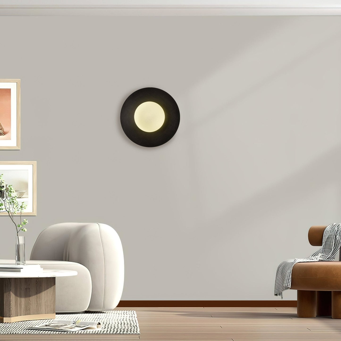 Round Glass Art Wall Lamp - LED Indoor Wall Light, Black