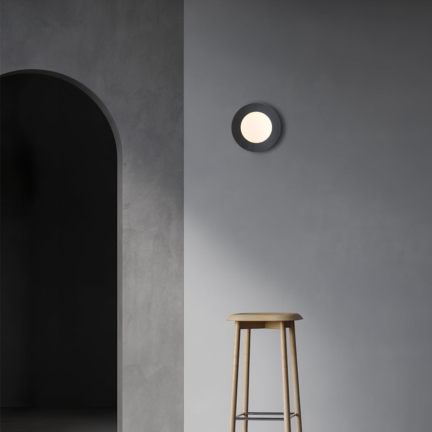 Round Glass Art Wall Lamp - LED Indoor Wall Light, Black