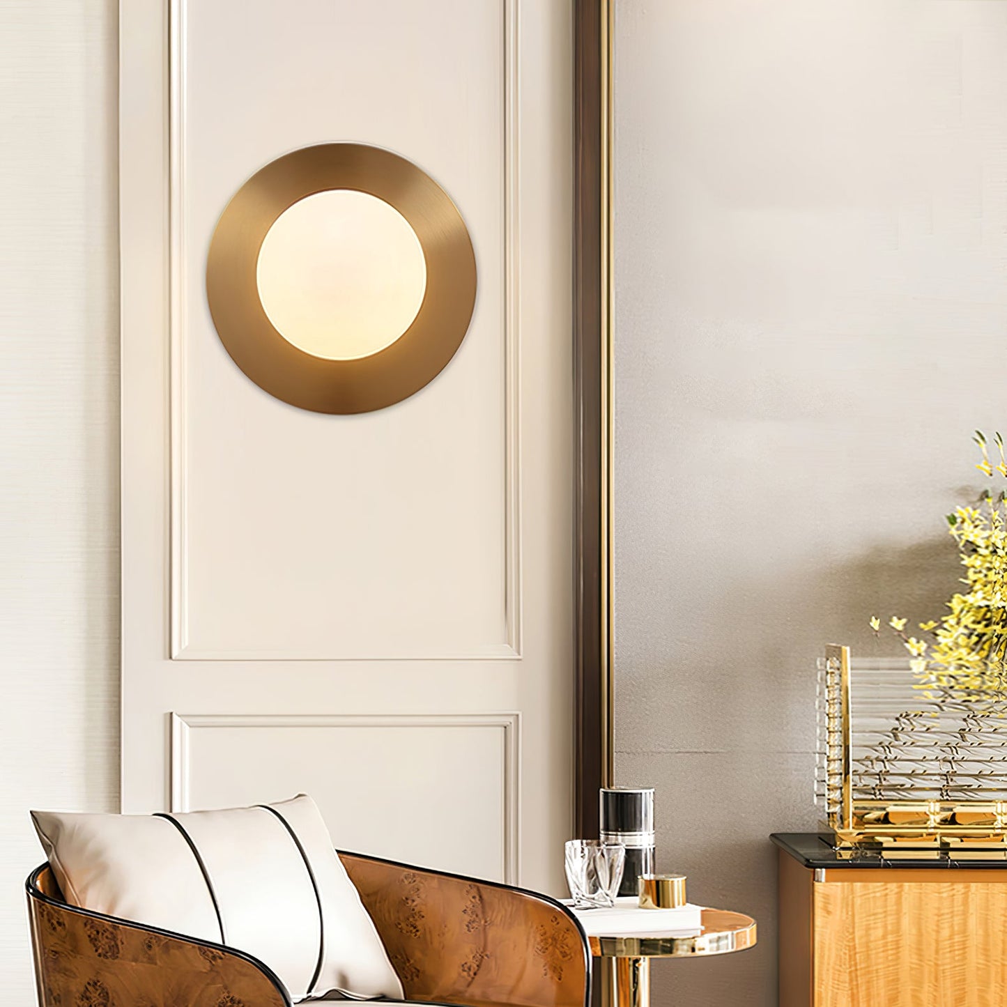 Round Glass Art Wall Lamp - LED Indoor Wall Light, Black