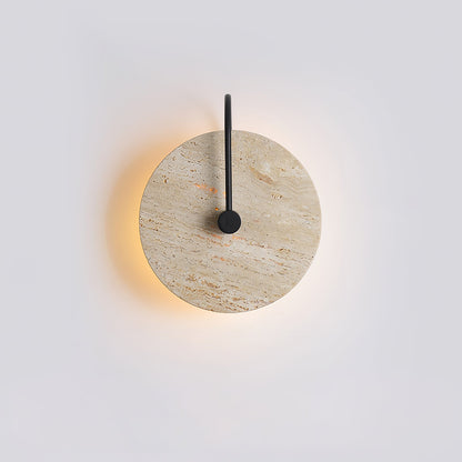 Round Travertine Wall Lamp with Black Arm for Indoor Use