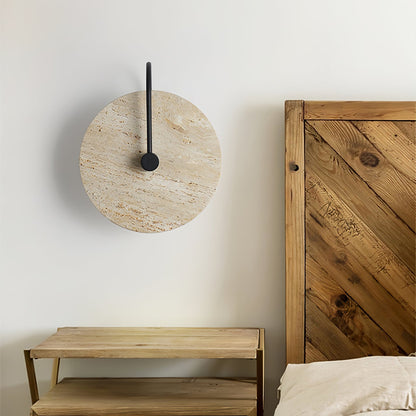 Round Travertine Wall Lamp with Black Arm for Indoor Use