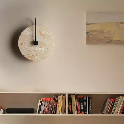 Round Travertine Wall Lamp with Black Arm for Indoor Use