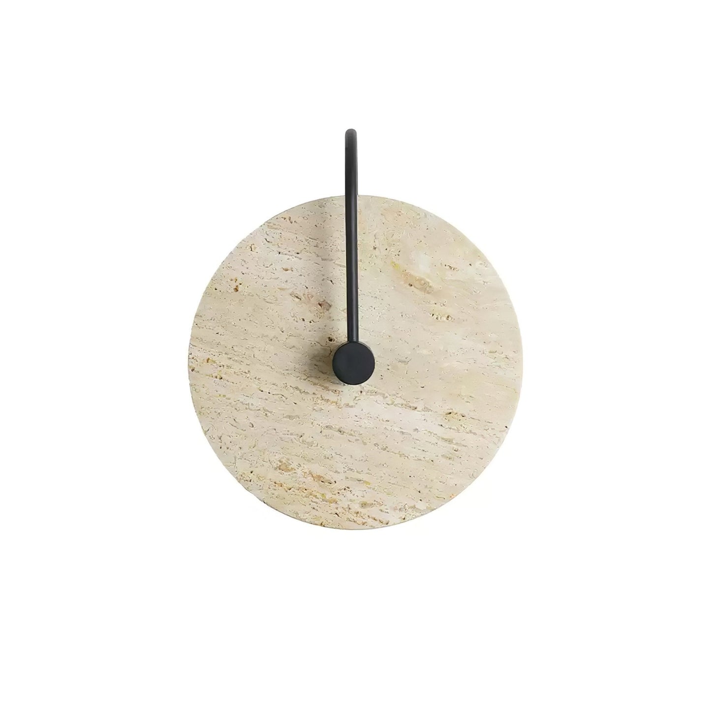 Round Travertine Wall Lamp with Black Arm for Indoor Use