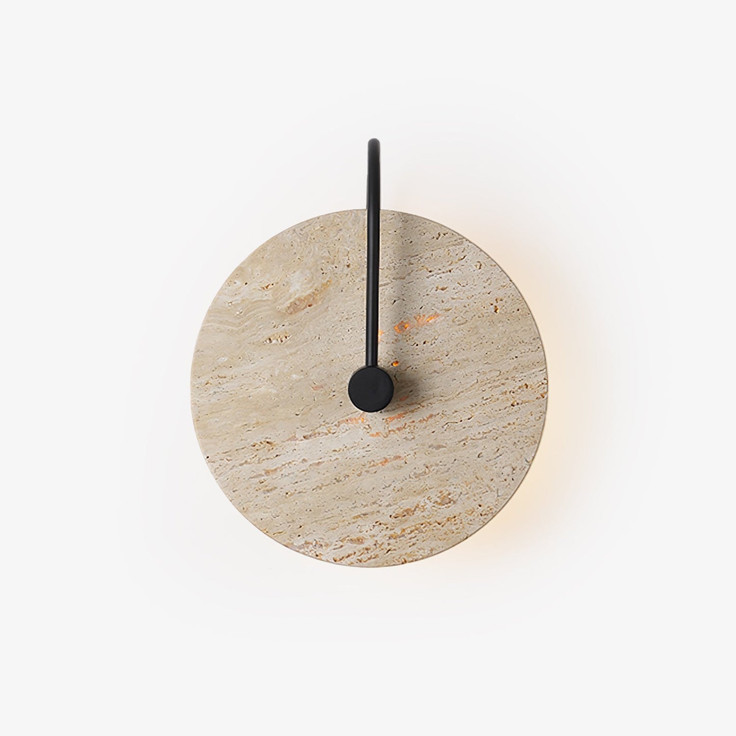 Round Travertine Wall Lamp with Black Arm for Indoor Use