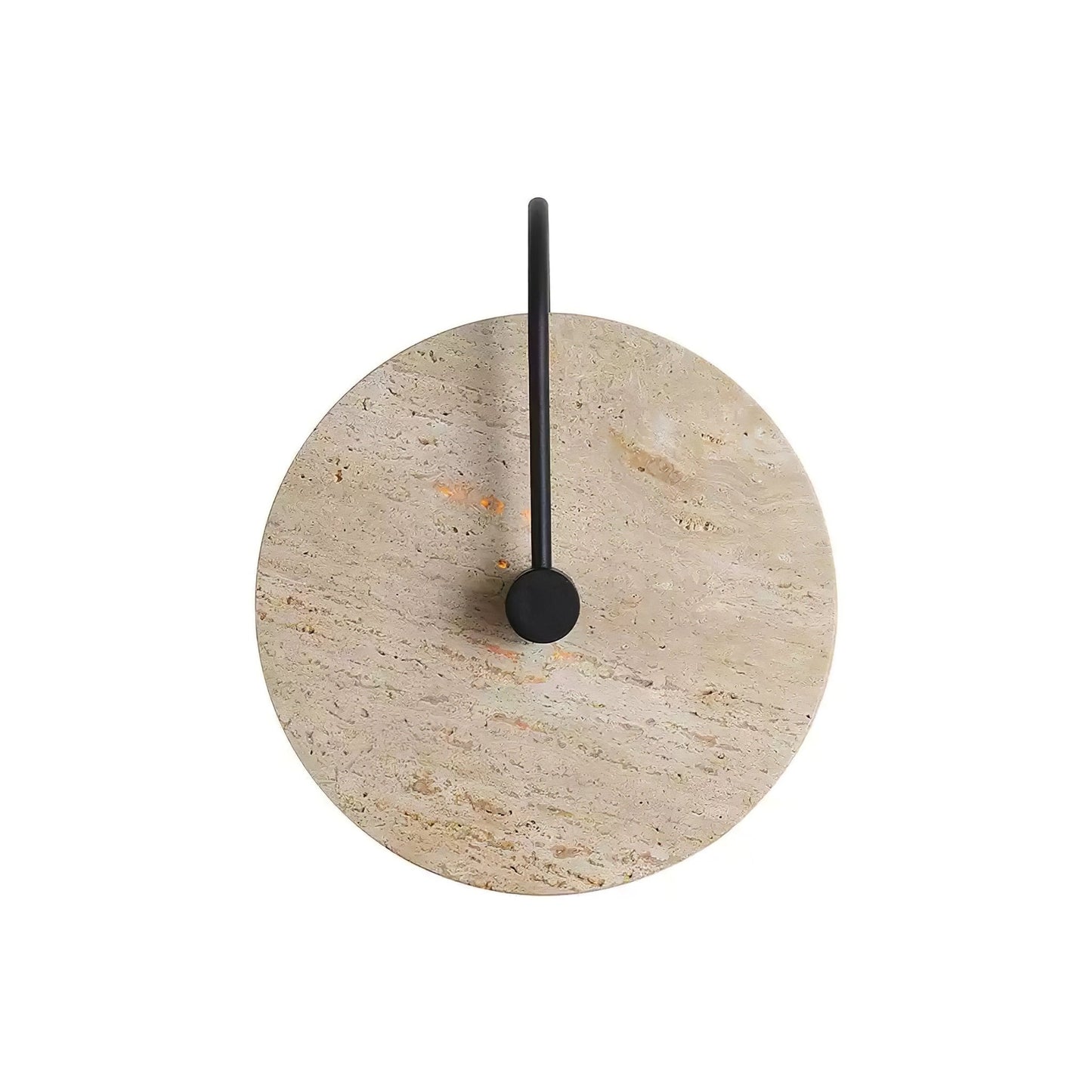 Round Travertine Wall Lamp with Black Arm for Indoor Use