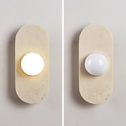 Rounded Travertine Wall Sconce with LED Glass Globes