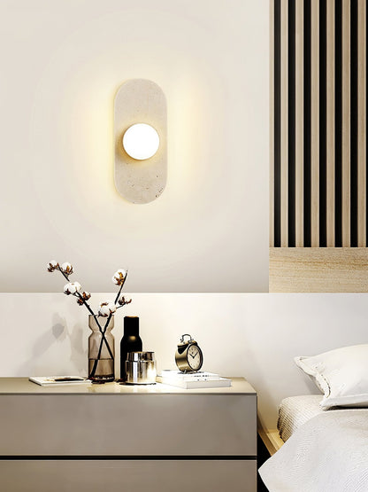 Rounded Travertine Wall Sconce with LED Glass Globes