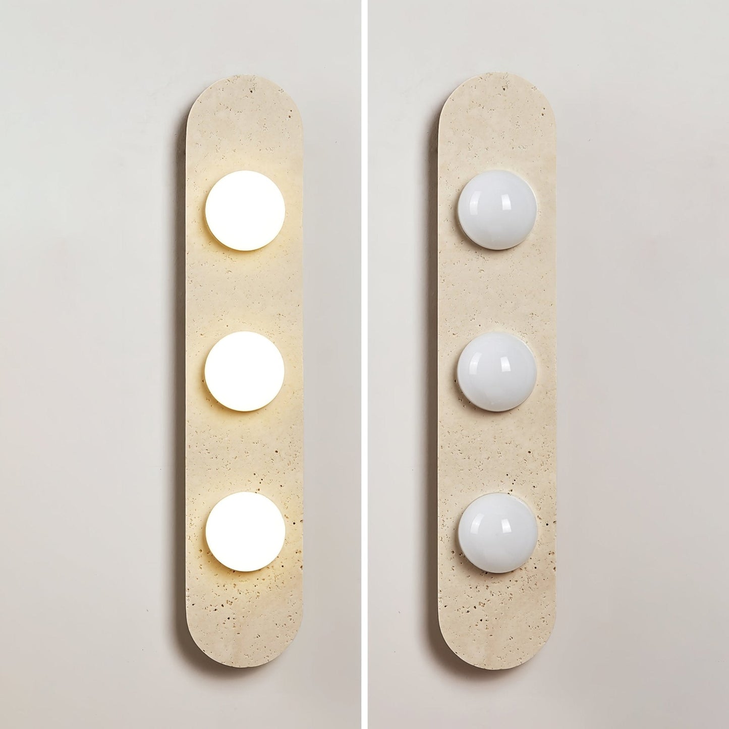 Rounded Travertine Wall Sconce with LED Glass Globes
