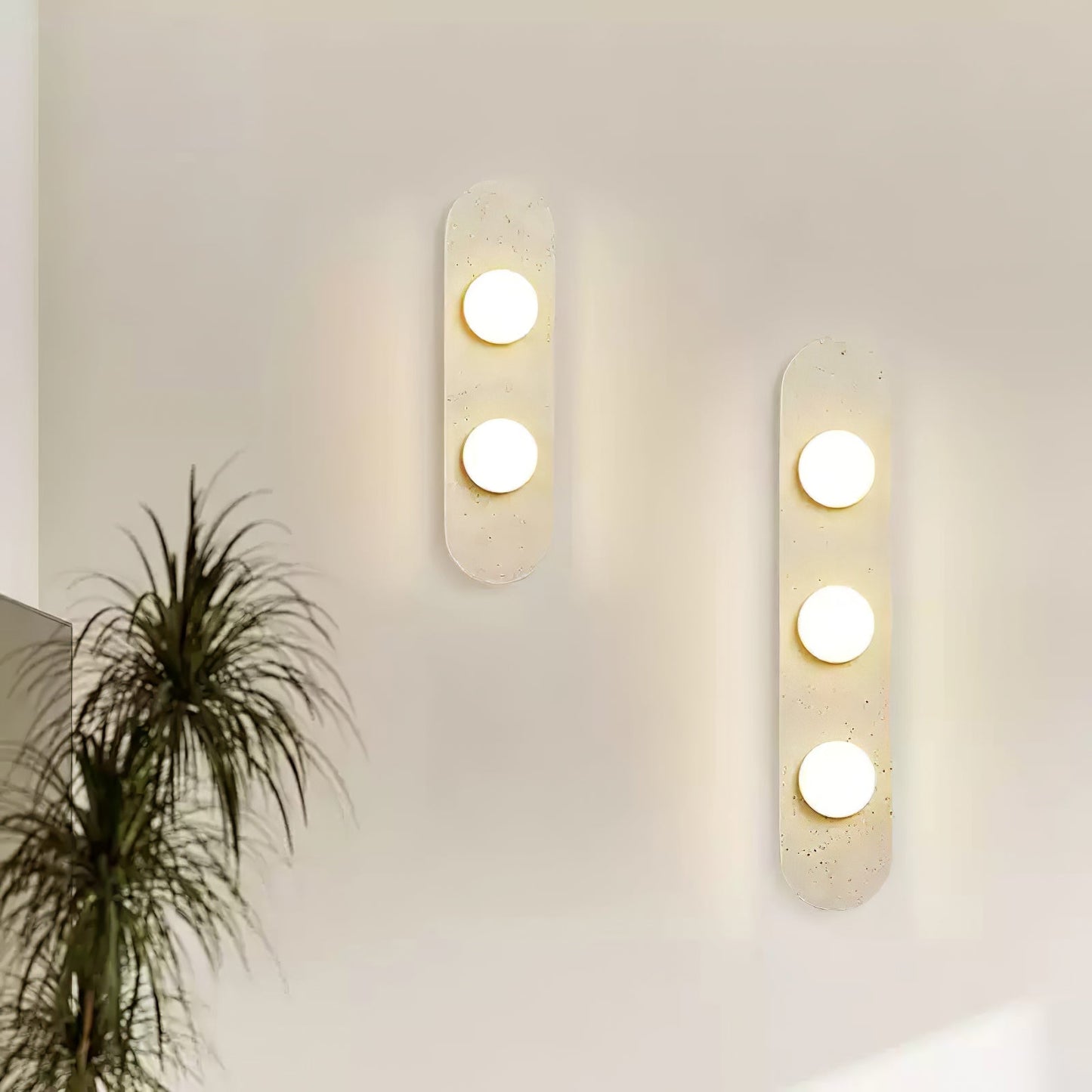 Rounded Travertine Wall Sconce with LED Glass Globes