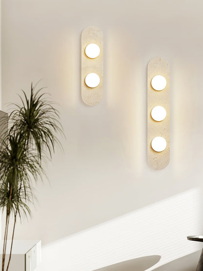 Rounded Travertine Wall Sconce with LED Glass Globes