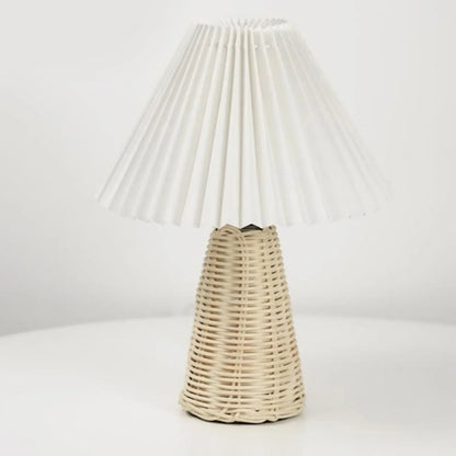 Puffed Table Lamp with Rattan Base | Vintage LED Night Light | Soft Warm Glow for Cozy Bedroom Decor - Morven