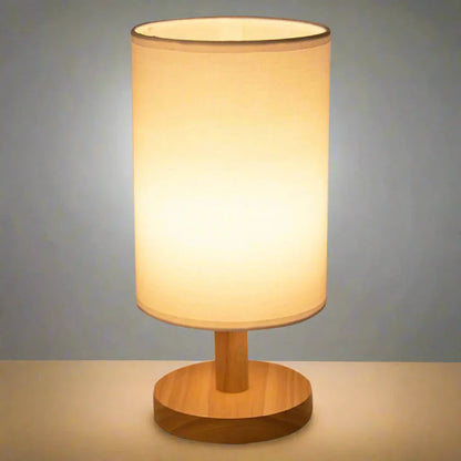 Damero Touch Control Wooden Linen Table Lamp | USB LED Night Light | Warm White Mood Lighting for Cozy Home Decor