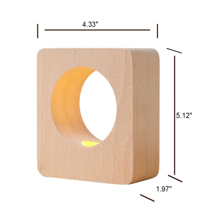 Modern Square Tree Hole Solid Wood USB Rechargeable LED Night Light Table Lamp