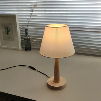 Nordic Minimalist Solid Wood Fabric Cone Table Lamp 1-Light