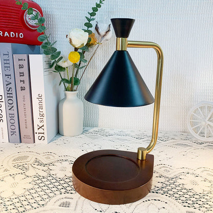 Contemporary Creative Iron Cone Shade Wooden Base 1-Light Melting Wax Table Lamp for Bedroom