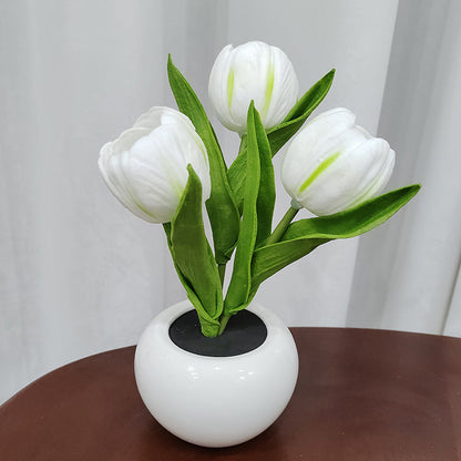 Tulip Simulation Bouquet Ceramic Pot LED Night Light Lamp