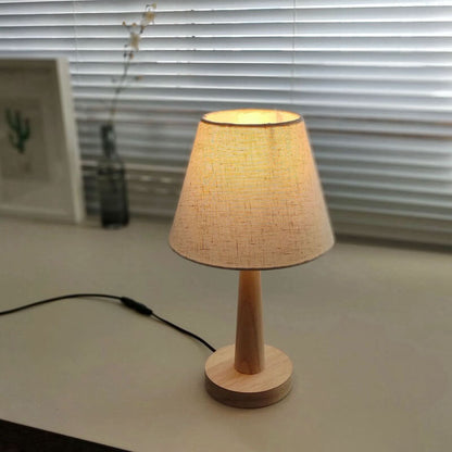 Nordic Minimalist Solid Wood Fabric Cone Table Lamp 1-Light