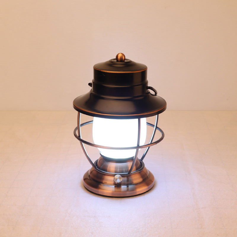 Traditional Farmhouse Waterproof Rechargeable Iron Acrylic Cylinder LED Table Lamp for Living Room