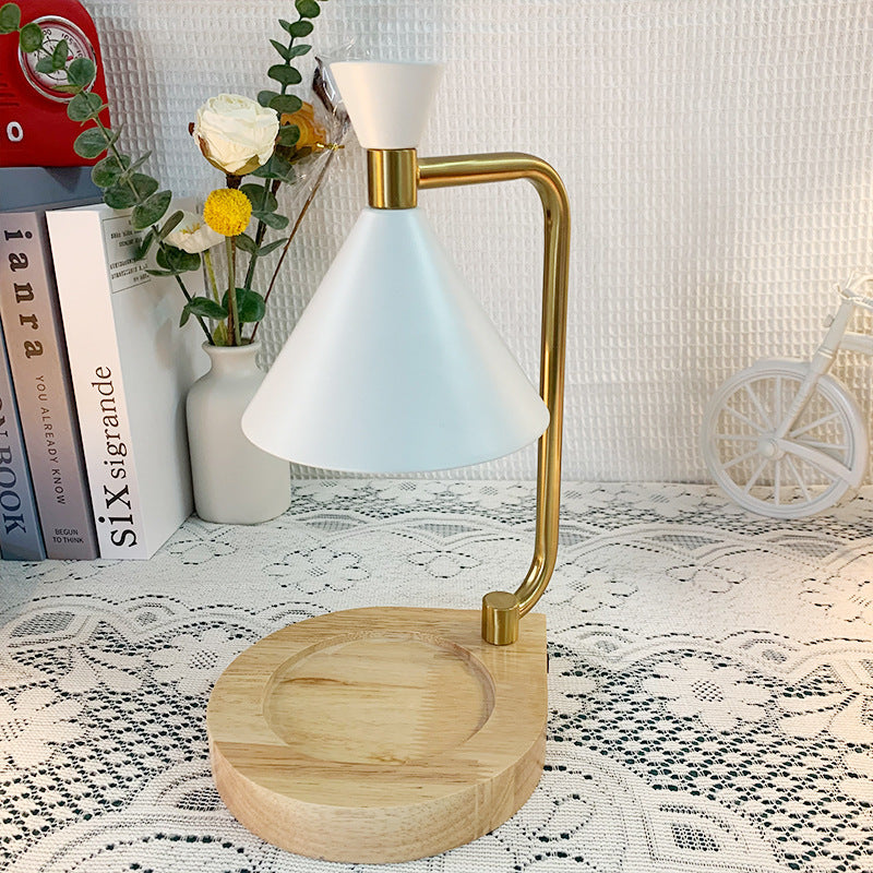 Contemporary Creative Iron Cone Shade Wooden Base 1-Light Melting Wax Table Lamp for Bedroom